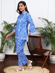 Linen Co-Ord Set in 
Marine Blue Floral Print