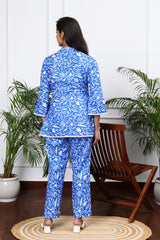 Linen Co-Ord Set in 
Marine Blue Floral Print