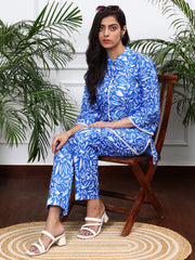 Linen Co-Ord Set in 
Marine Blue Floral Print