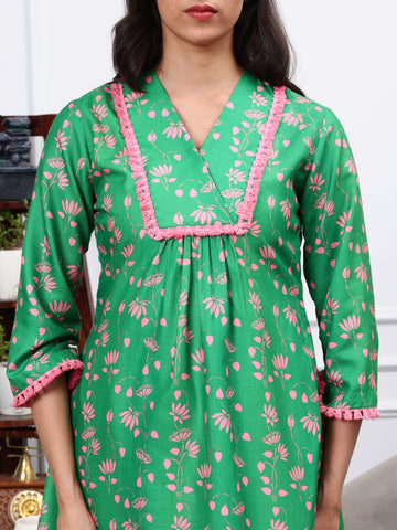 SAYYAMI GREEN FLORAL PRINT 2 PIECE KURTA SET