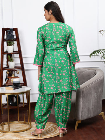 SAYYAMI GREEN FLORAL PRINT 2 PIECE KURTA SET