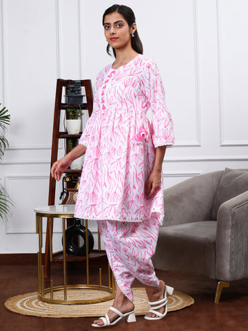 SOBHITA WHITE & PINK FLORAL PRINT 2 PIECE KURTA SET