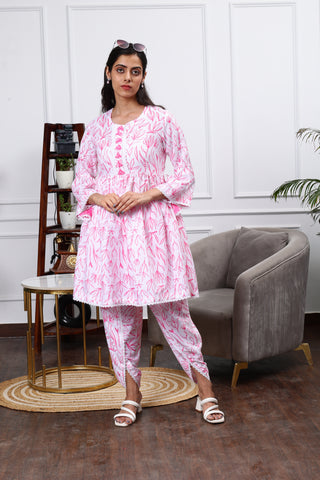 SOBHITA WHITE & PINK FLORAL PRINT 2 PIECE KURTA SET