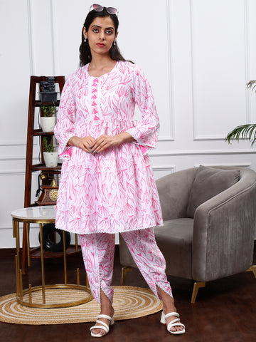 SOBHITA WHITE & PINK FLORAL PRINT 2 PIECE KURTA SET