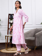 WHITE & PINK FLORAL 2 PIECE LINEN KURTA SET