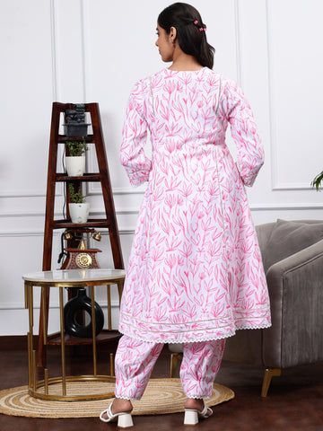 WHITE & PINK FLORAL 2 PIECE KURTA SET