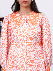 WHITE & ORANGE FLORAL PRINT SHIRT