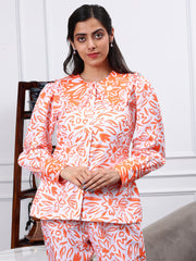 WHITE & ORANGE FLORAL PRINT SHIRT