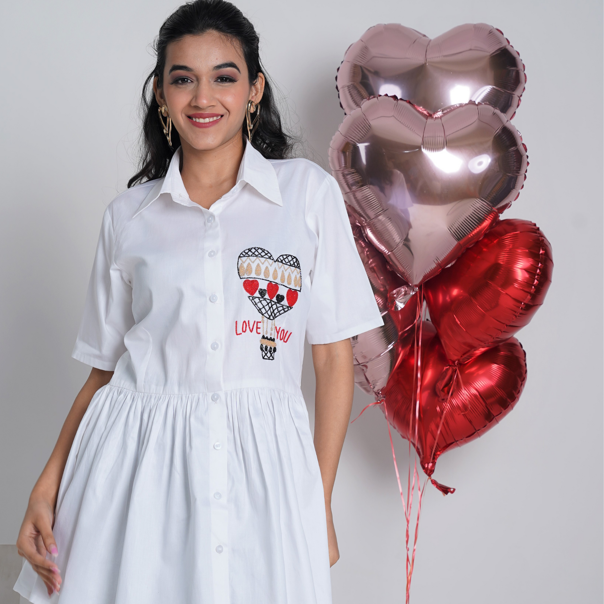 Hot Air Ballon Embroidered White  Pure Cotton peplum style Shirt