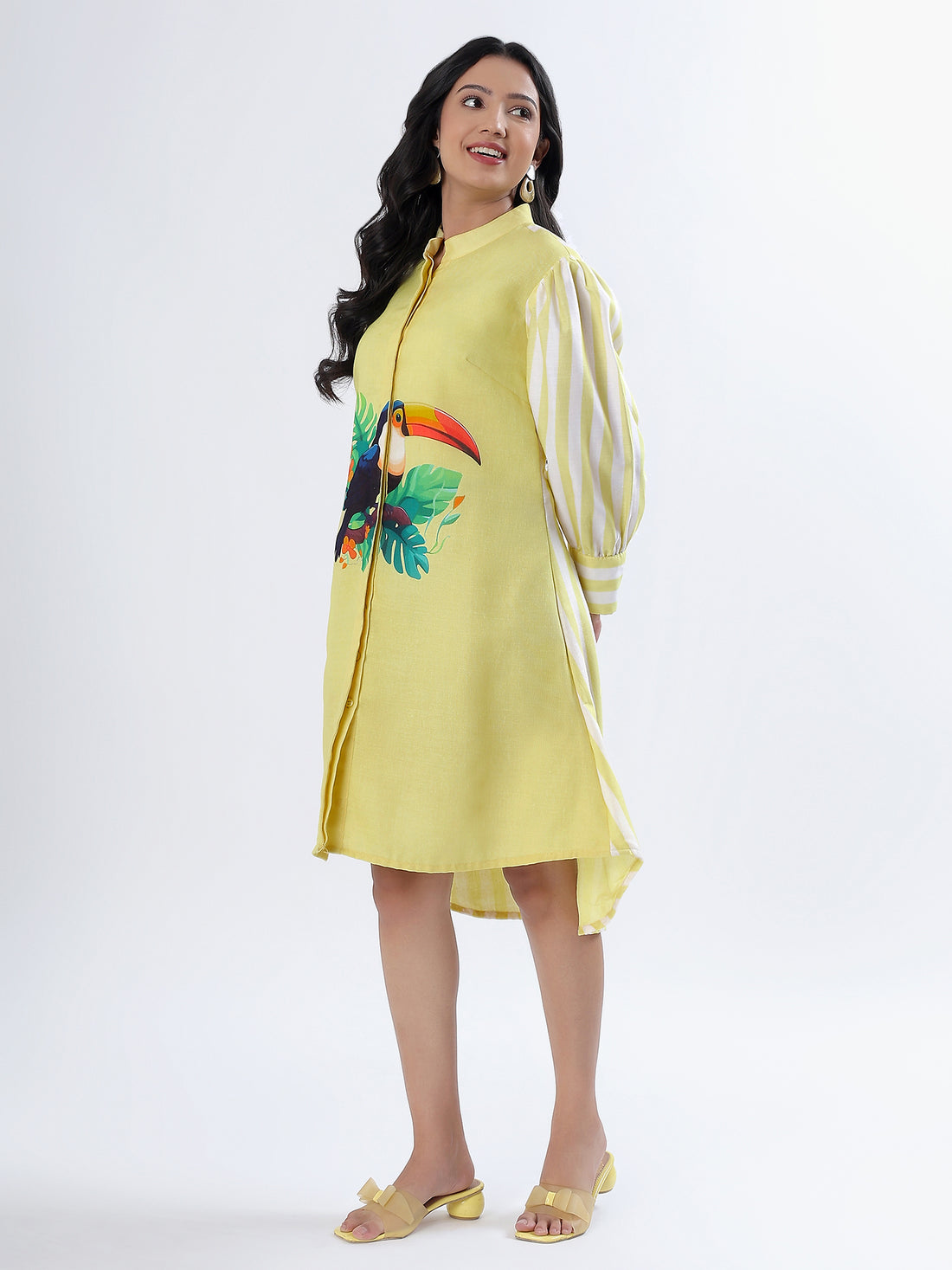 Yellow Toucan Cotton Linen Dress