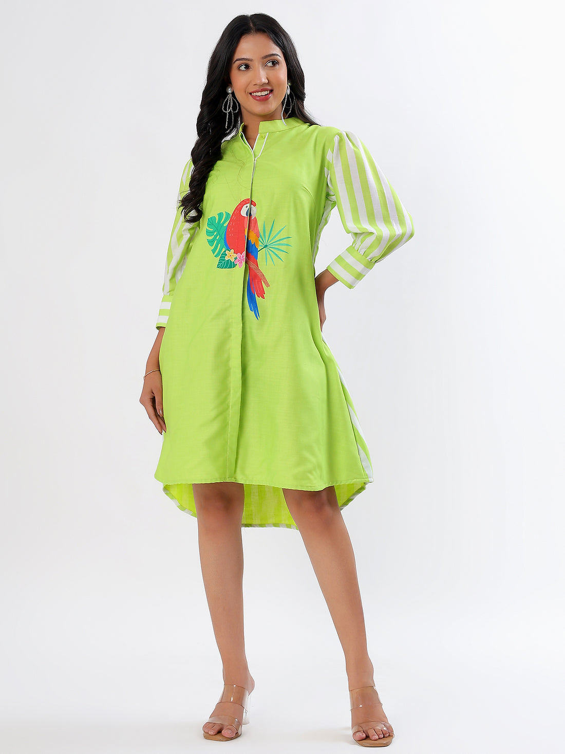 Green Macaw Cotton Linen Dress
