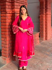 Panchi Pink Silk Hand Embroidered Suit Set