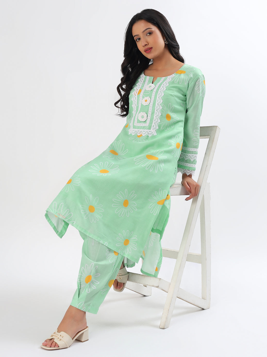 Minty Green Flowerland Cotton Kurta Set