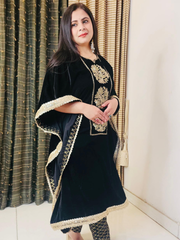 Black Velvet Embroidered  Kaftan Set