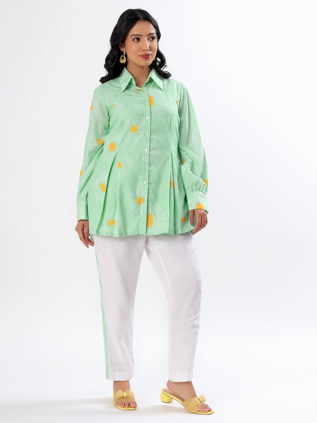 Mint Green Flowerland Cotton A-shape Coord Set
