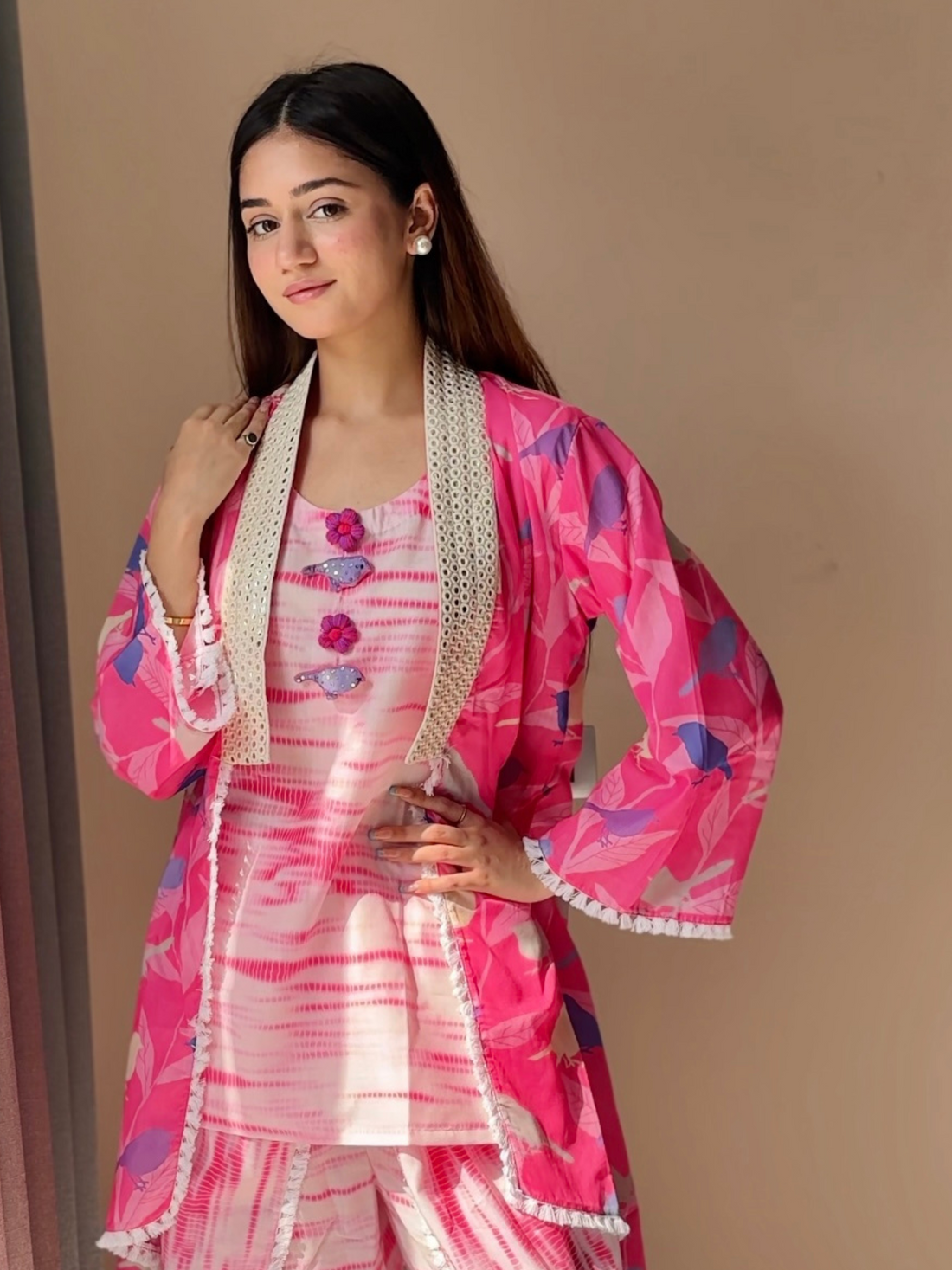 Pinkie Affaire Cotton 3 Piece Kurta & Jacket Set