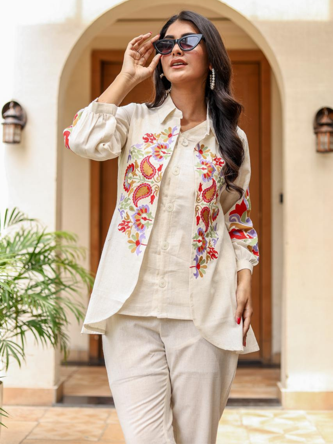 White Cotton Embroidery  3 Pc Co-ord sets