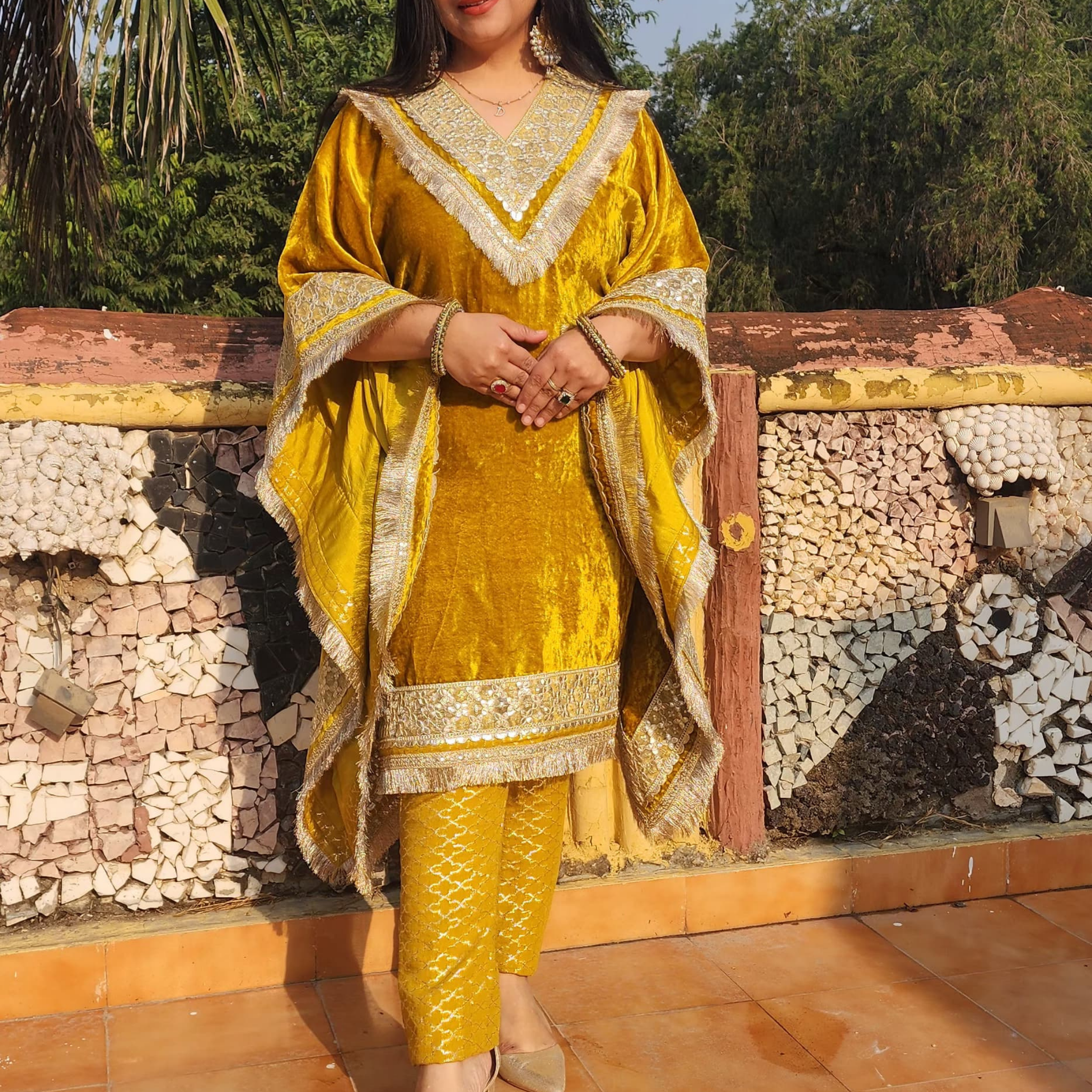 Mustard Velvet Kaftan Set