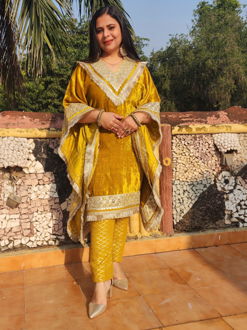Mustard Velvet Kaftan Set