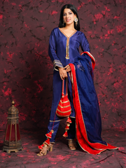 Suruchi Blue Silk Hand Embroidered Suit Set