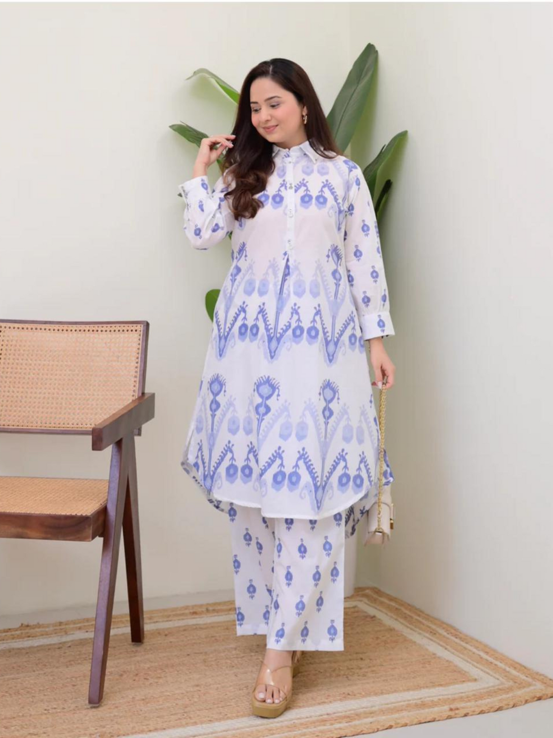 Blue White Premium Cotton Co-ord Set