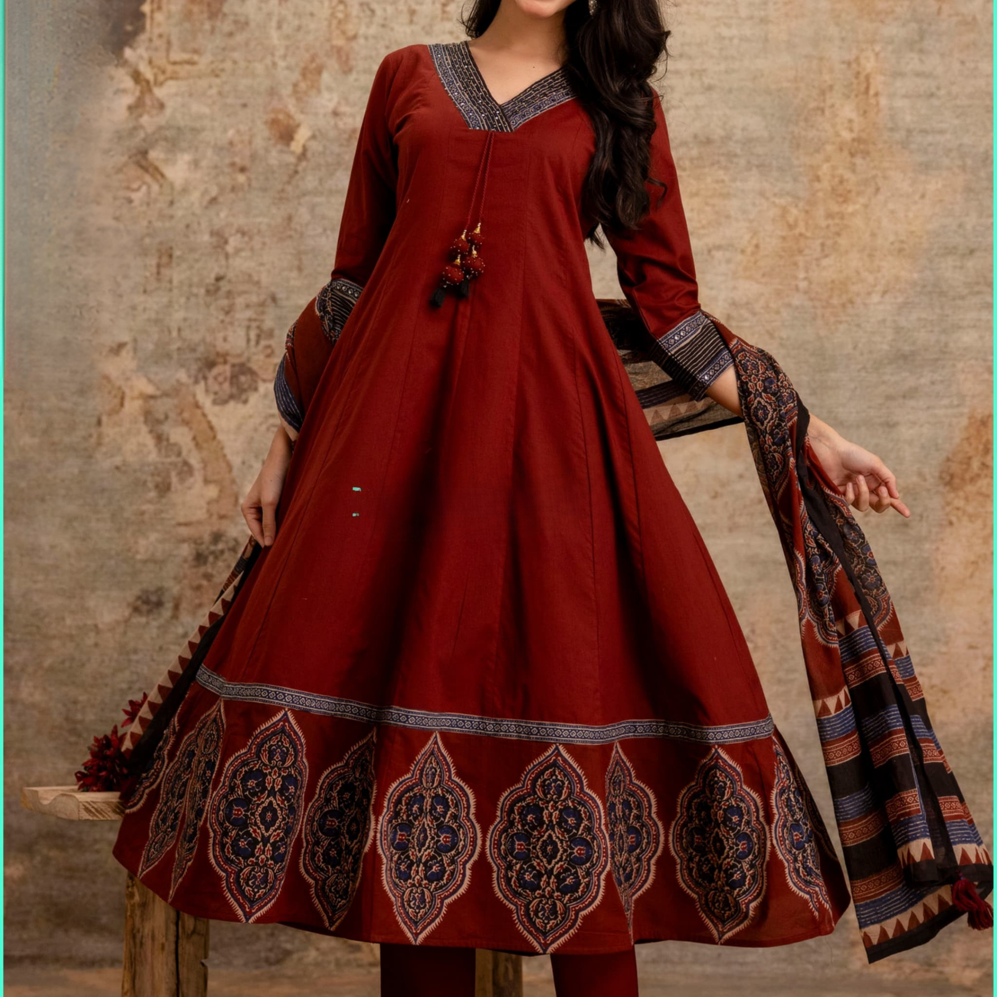 Premium Cotton Red Kurta Set with Ajrakh Print