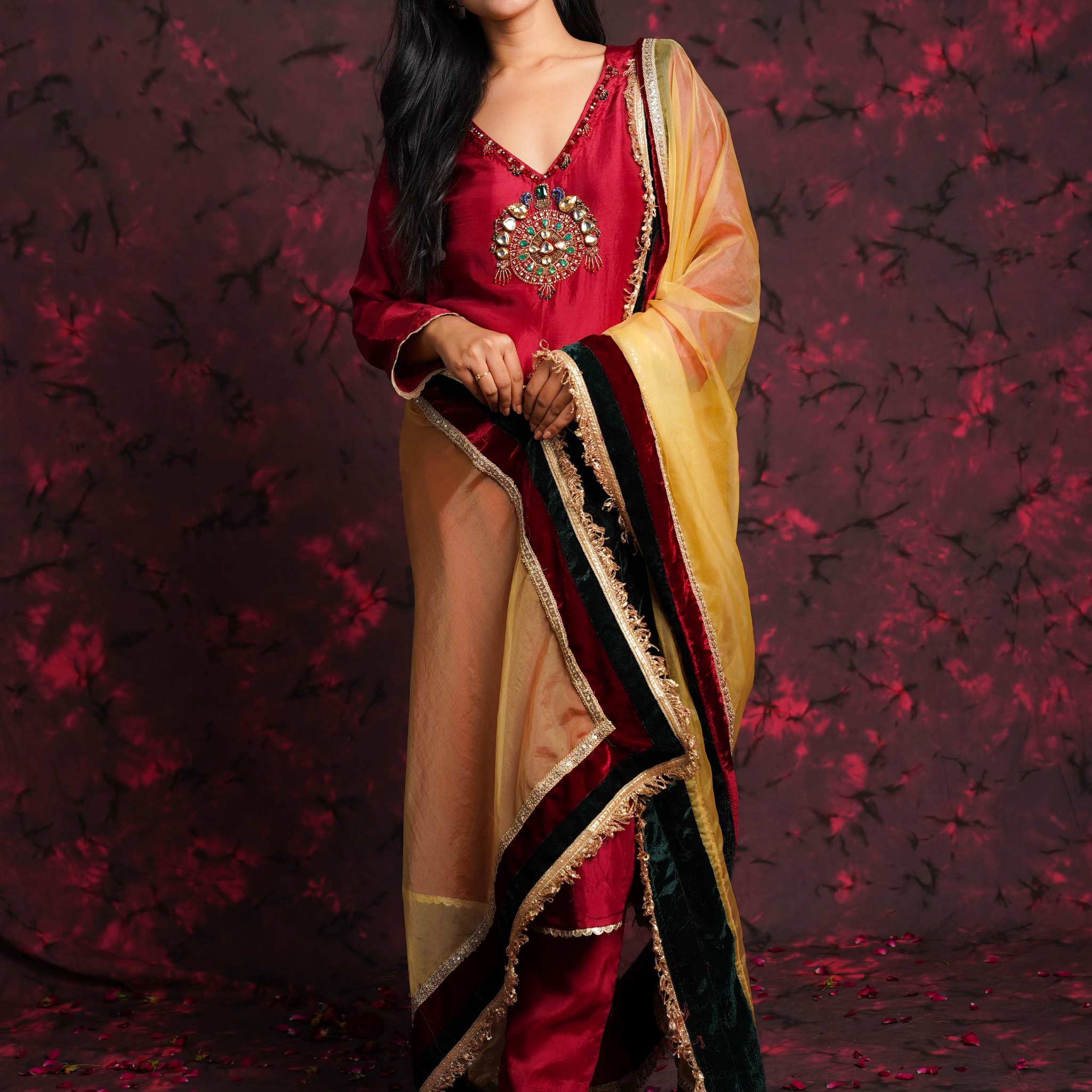 Jewels Maroon Hand Embroidered Silk Suit