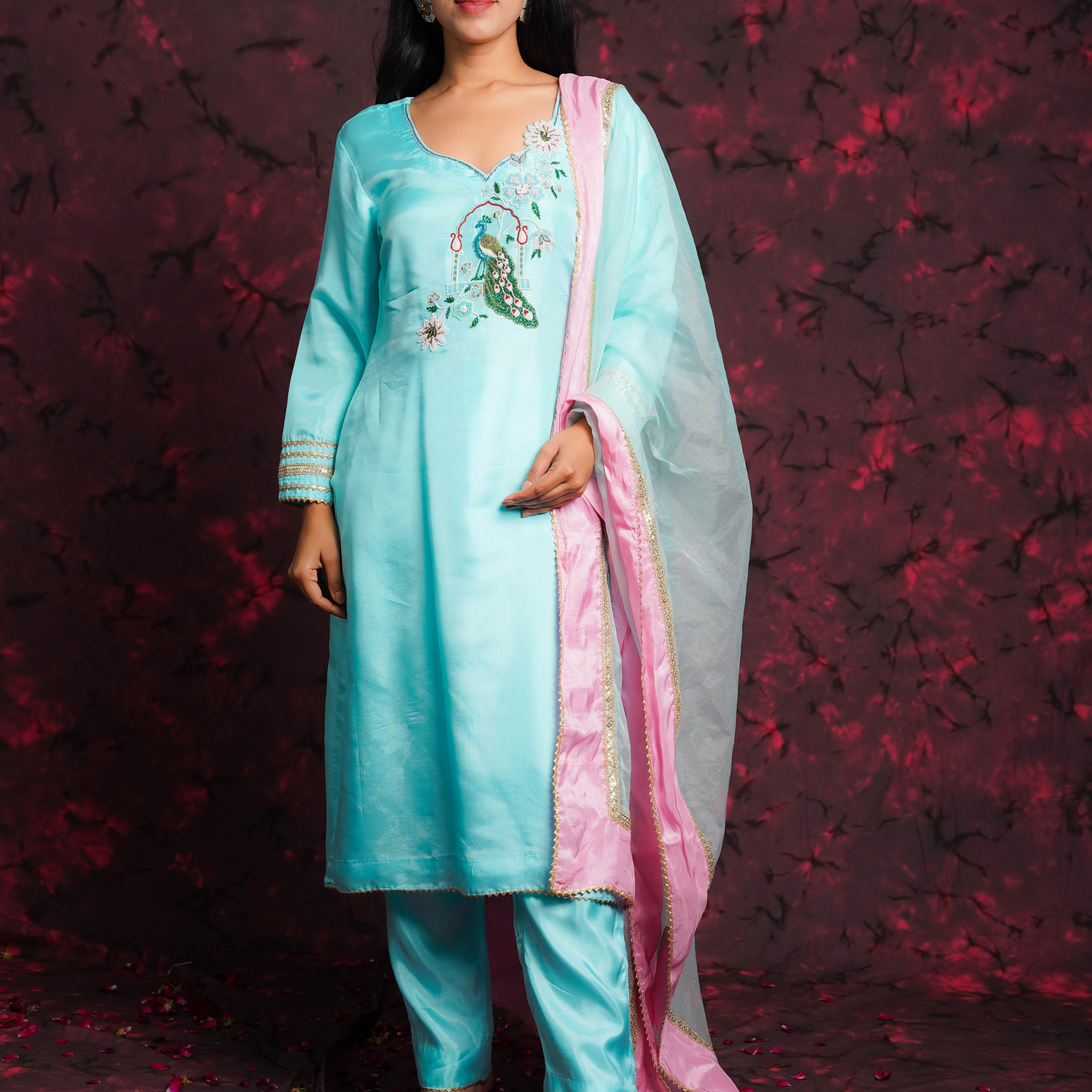 Mayuri Sky Blue Silk Hand Embroidered Suit Set