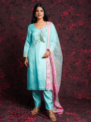 Mayuri Sky Blue Silk Hand Embroidered Suit Set