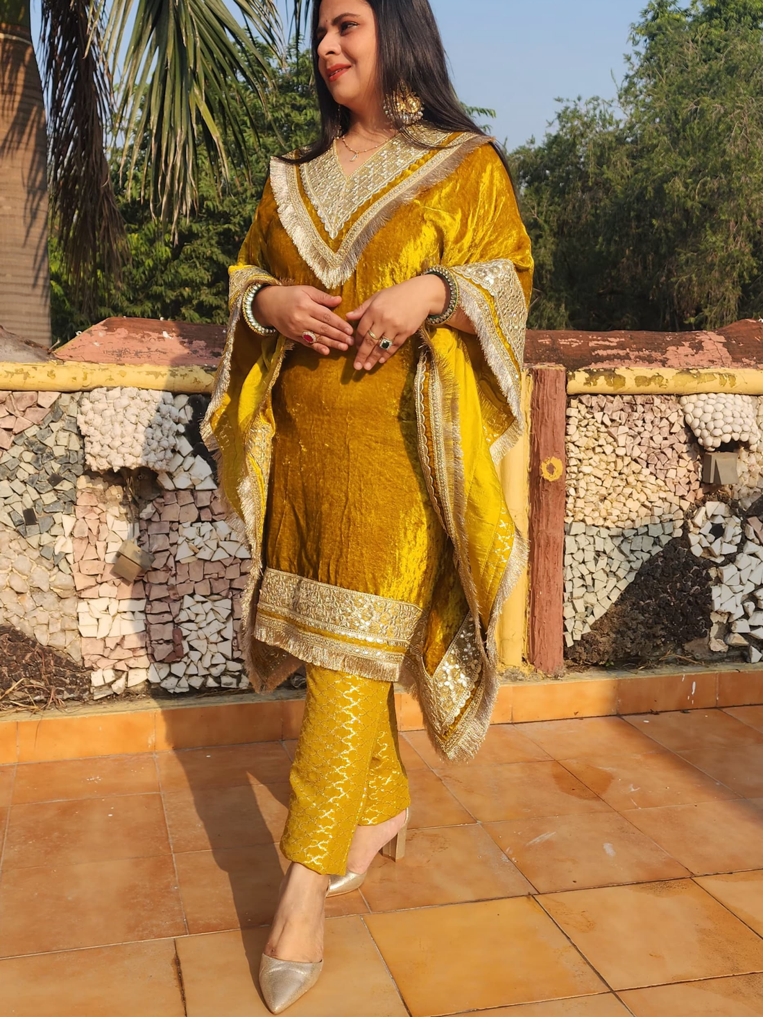 Mustard Velvet Kaftan Set