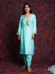 Mayuri Sky Blue Silk Hand Embroidered Suit Set