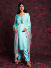 Mayuri Sky Blue Silk Hand Embroidered Suit Set