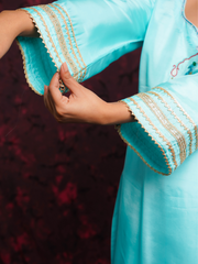 Mayuri Sky Blue Silk Hand Embroidered Suit Set