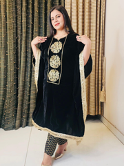 Black Velvet Embroidered  Kaftan Set