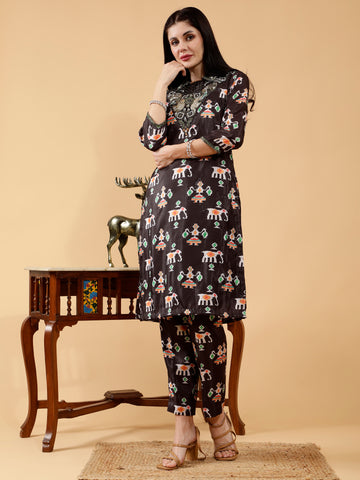 Prisha Black Patola Print Hand Embroidered 3 Piece Suit Set