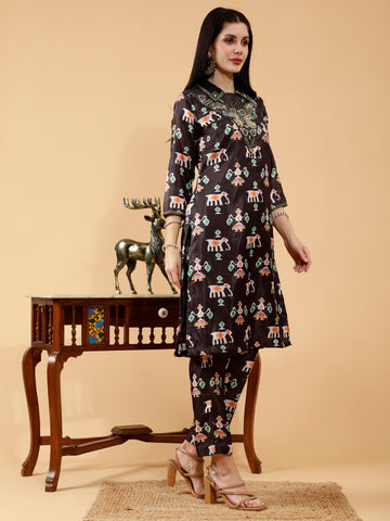 Prisha Black Patola Print Hand Embroidered 3 Piece Suit Set