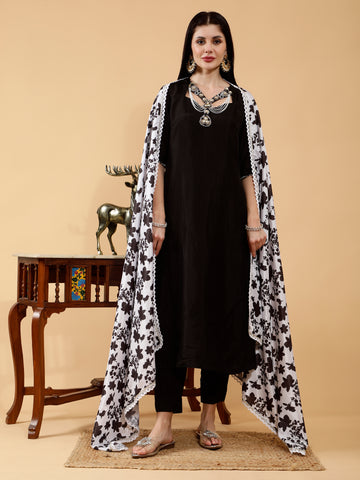 Tamia Black Hand Embroidered 3 Piece Suit Set