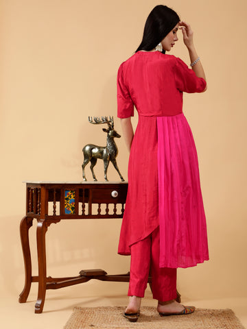 Chandani Red & Hot Pink Hand Embroidered 3 Piece Suit Set