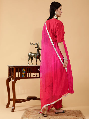 Chandani Red & Hot Pink Hand Embroidered 3 Piece Suit Set