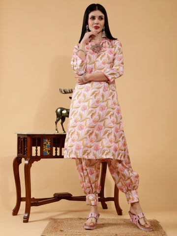 Saanvika Pink Pichwai Print Hand Embroidered 3 Piece Suit Set