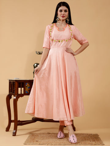 Chhaya Peach Hand Embroidered 3 Piece Suit Set