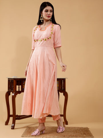 Chhaya Peach Hand Embroidered 3 Piece Suit Set