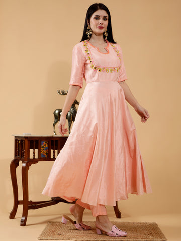 Chhaya Peach Hand Embroidered 3 Piece Suit Set