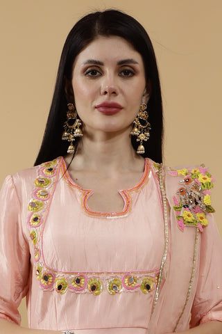 Chhaya Peach Hand Embroidered 3 Piece Suit Set