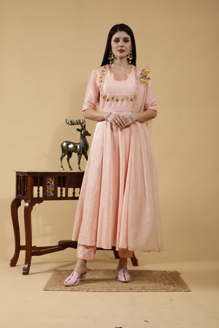 Chhaya Peach Hand Embroidered 3 Piece Suit Set