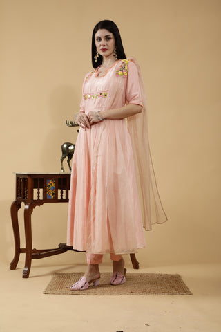 Chhaya Peach Hand Embroidered 3 Piece Suit Set