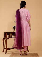 Silk 3 Pc Suit Set Chaitali Mauve Pink Hand Embroidered