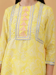 Cotton linen 3 Pc Suit set in Bhavya Yellow Paisley Print