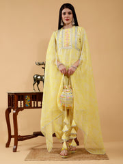 Cotton linen 3 Pc Suit set in Bhavya Yellow Paisley Print