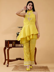 Shanelle Sunny Yellow Hand Embroidered 3 Piece Suit Set